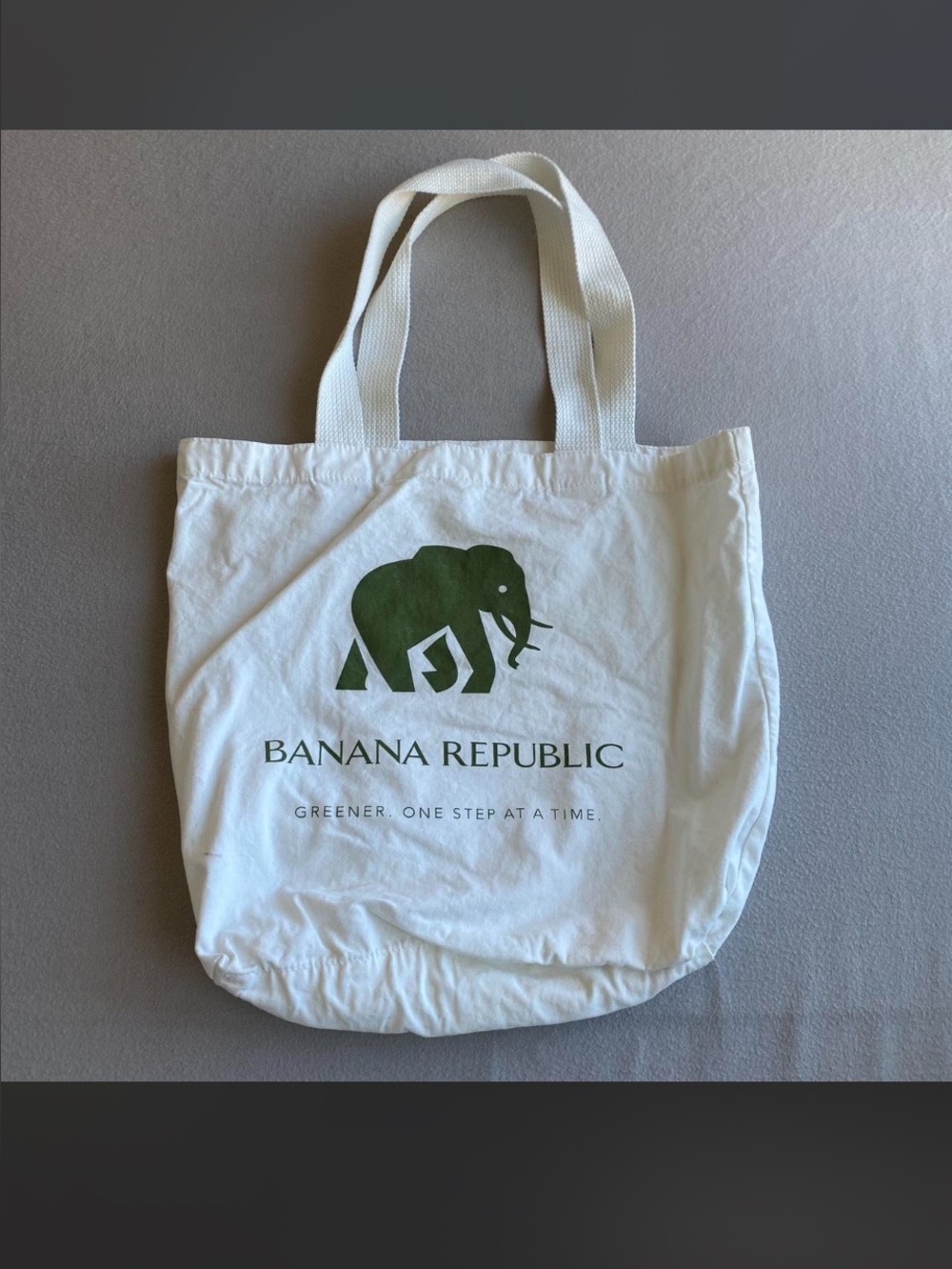 Banana Republic White Canvas Tote with Green Elephant Logo